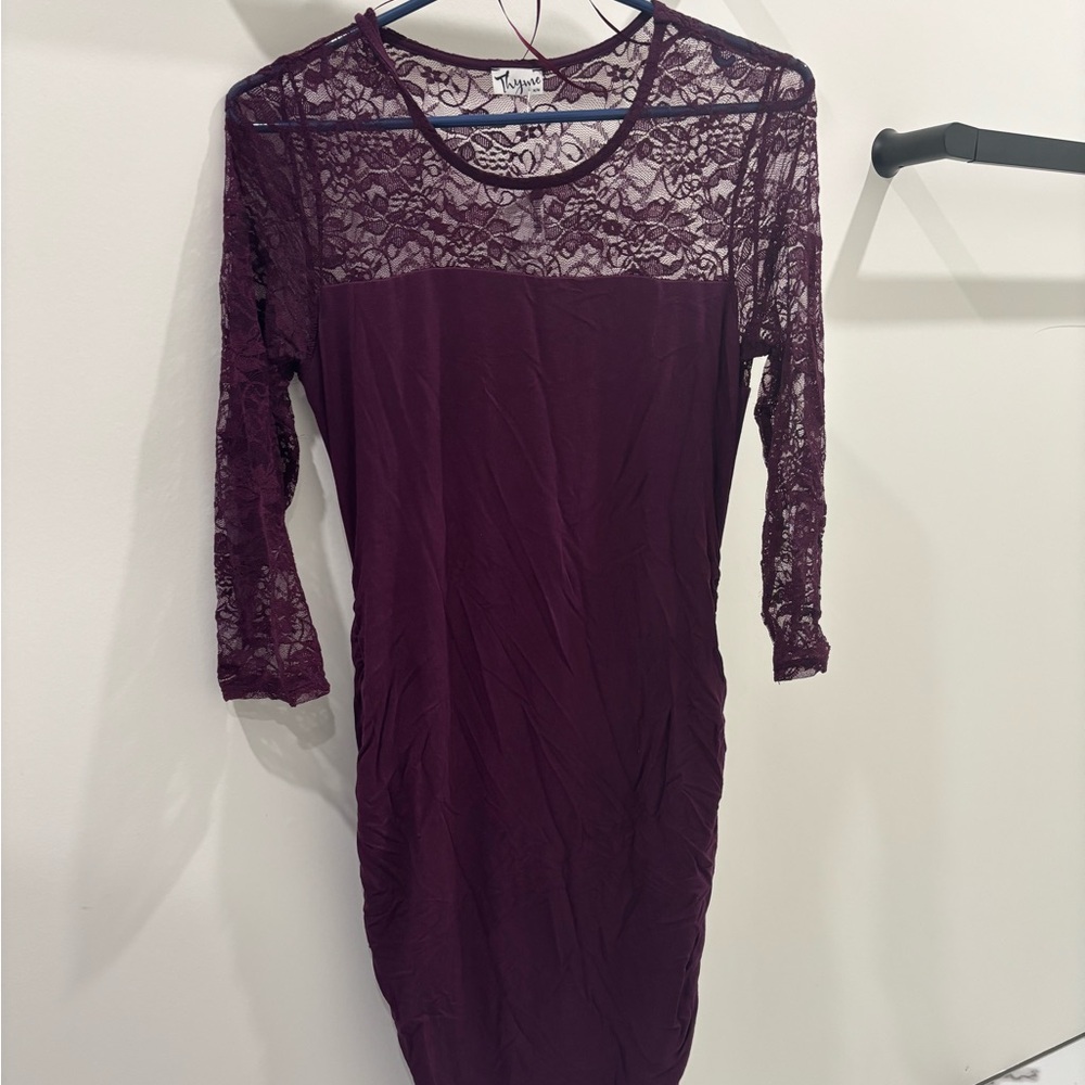 Elegant Lace maternity Burgundy Dress